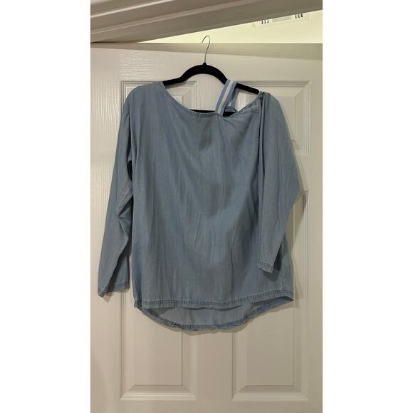 👕 Dear John Chambray Off-Shoulder Long Sleeve Top - Size S 👕 - Picture 1 of 4